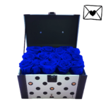 Boite de rose éternelles bleu de couleur noir et blanc