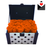 Boite de rose éternelles orange de couleur noir et blanc