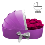 Boite de roses éternelles rose en forme de berceau