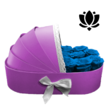 Boite de roses éternelles bleu en forme de berceau