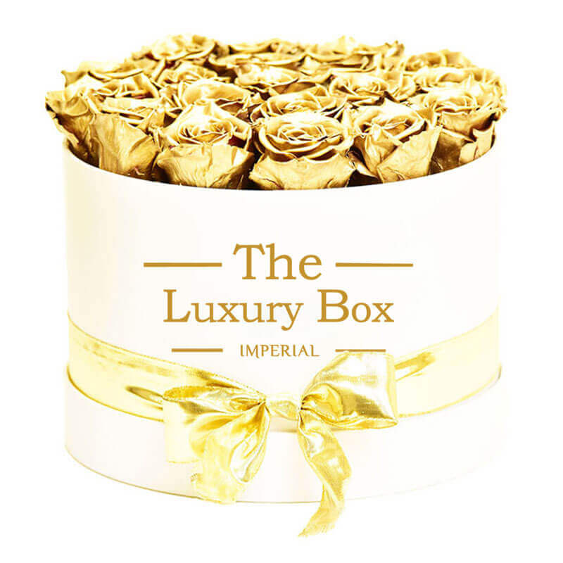 Boite de roses en or