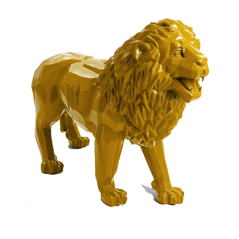 Statue lion en résine jaune