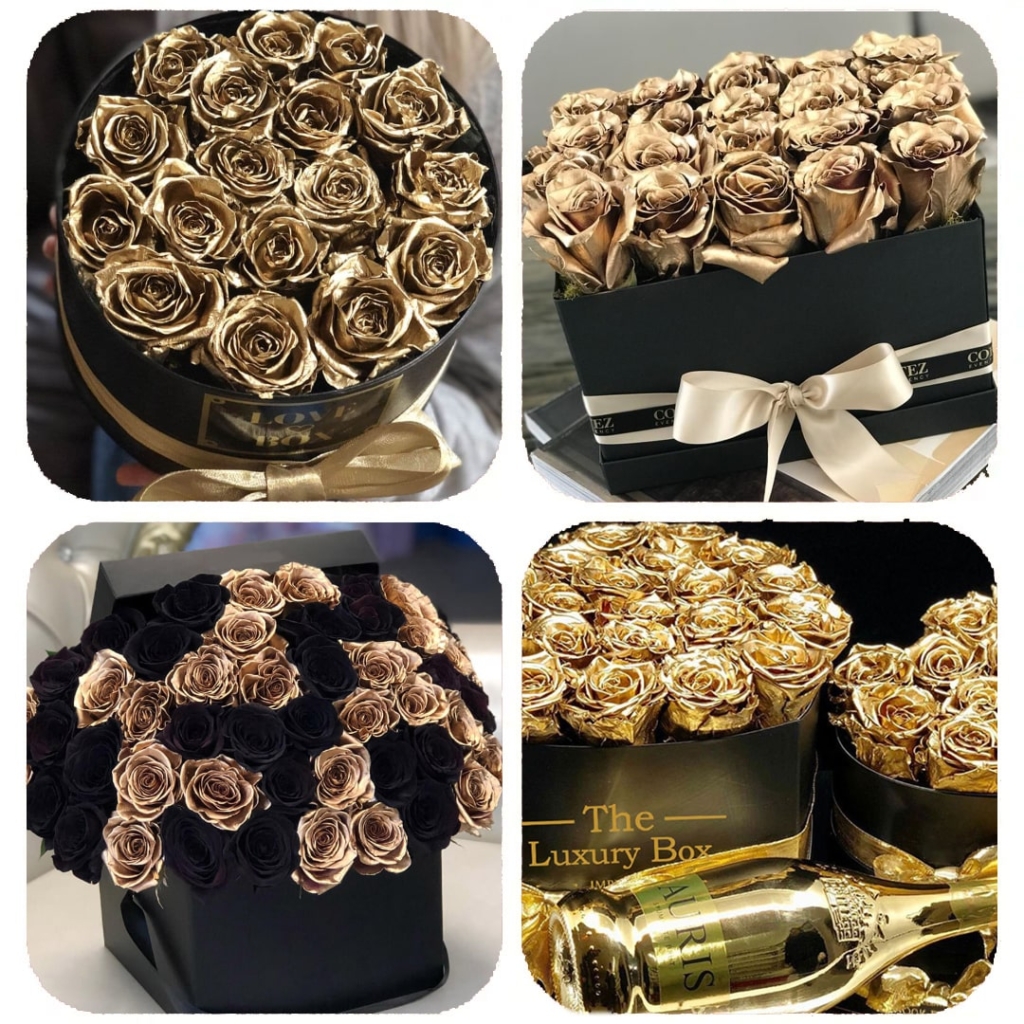 Coffret de fleurs en or par The Luxury Box | The Luxury Box