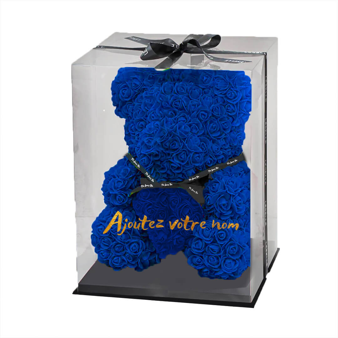Ours de roses bleu avec coffret Ours de roses bleu avec coffret