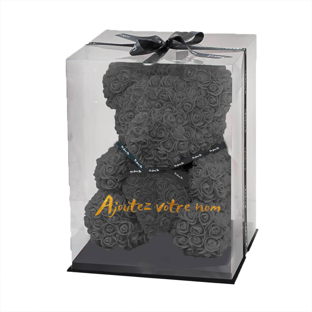 Ours de roses gris avec coffret