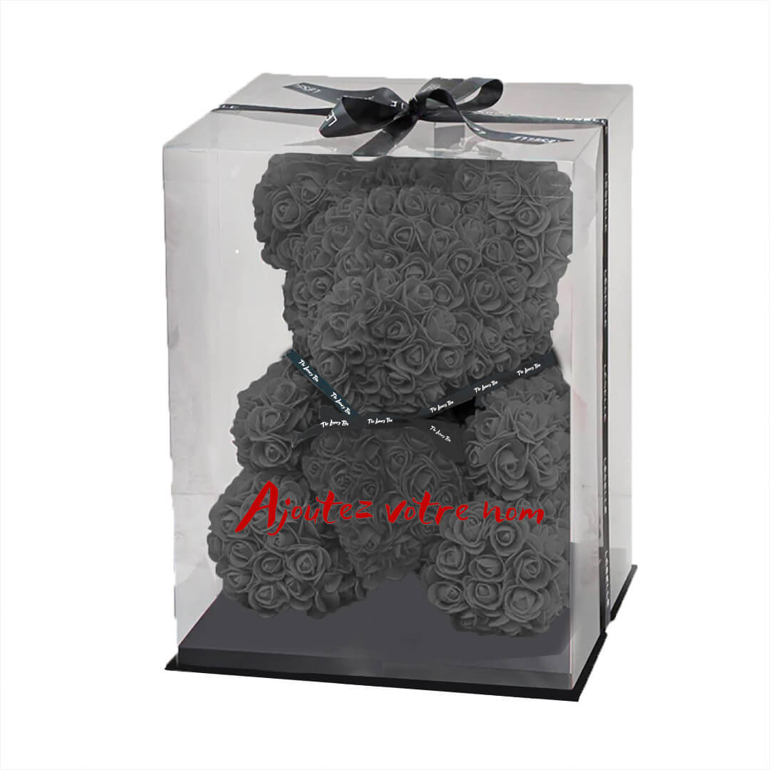 Ours de roses noir avec coffret Ours de roses gris avec coffret