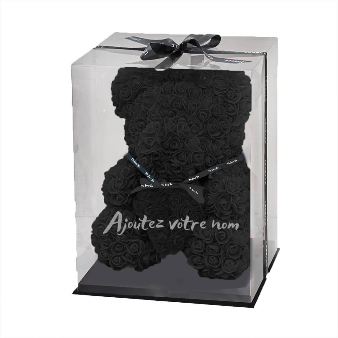 Ours de roses noir avec coffret Ours de roses noir avec coffret