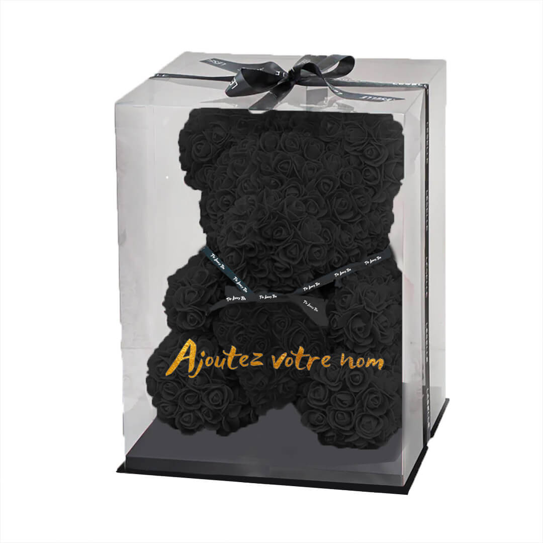 Ours de roses noir avec coffret Ours de roses noir avec coffret