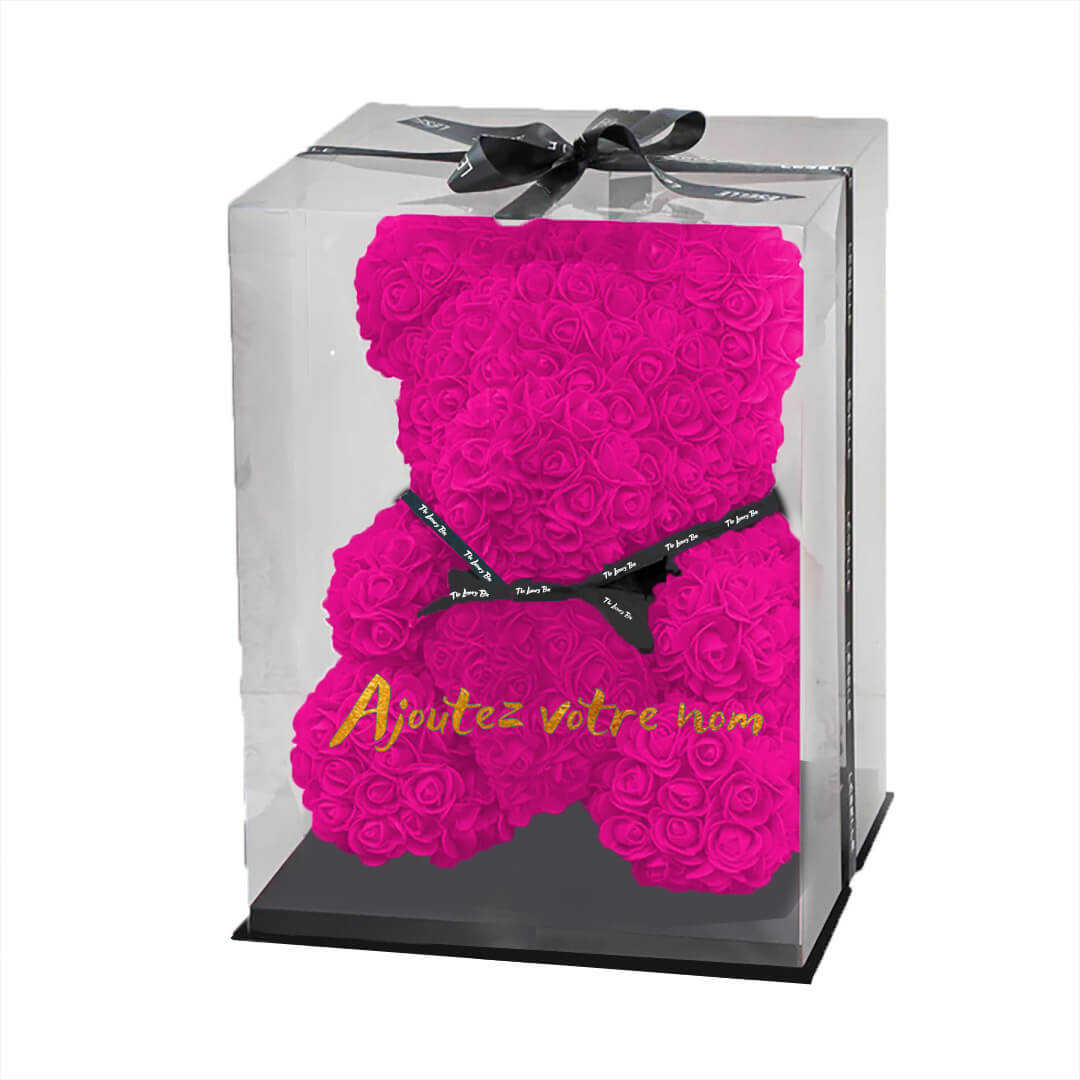 Ours de roses rose avec coffret Ours de roses rose avec coffret