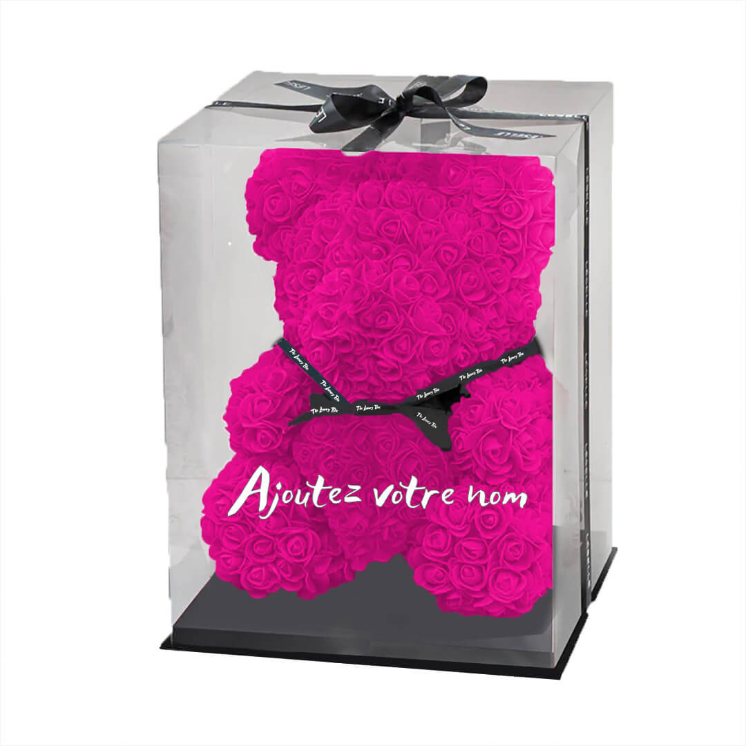 Ours de roses rose avec coffret Ours de roses rose avec coffret