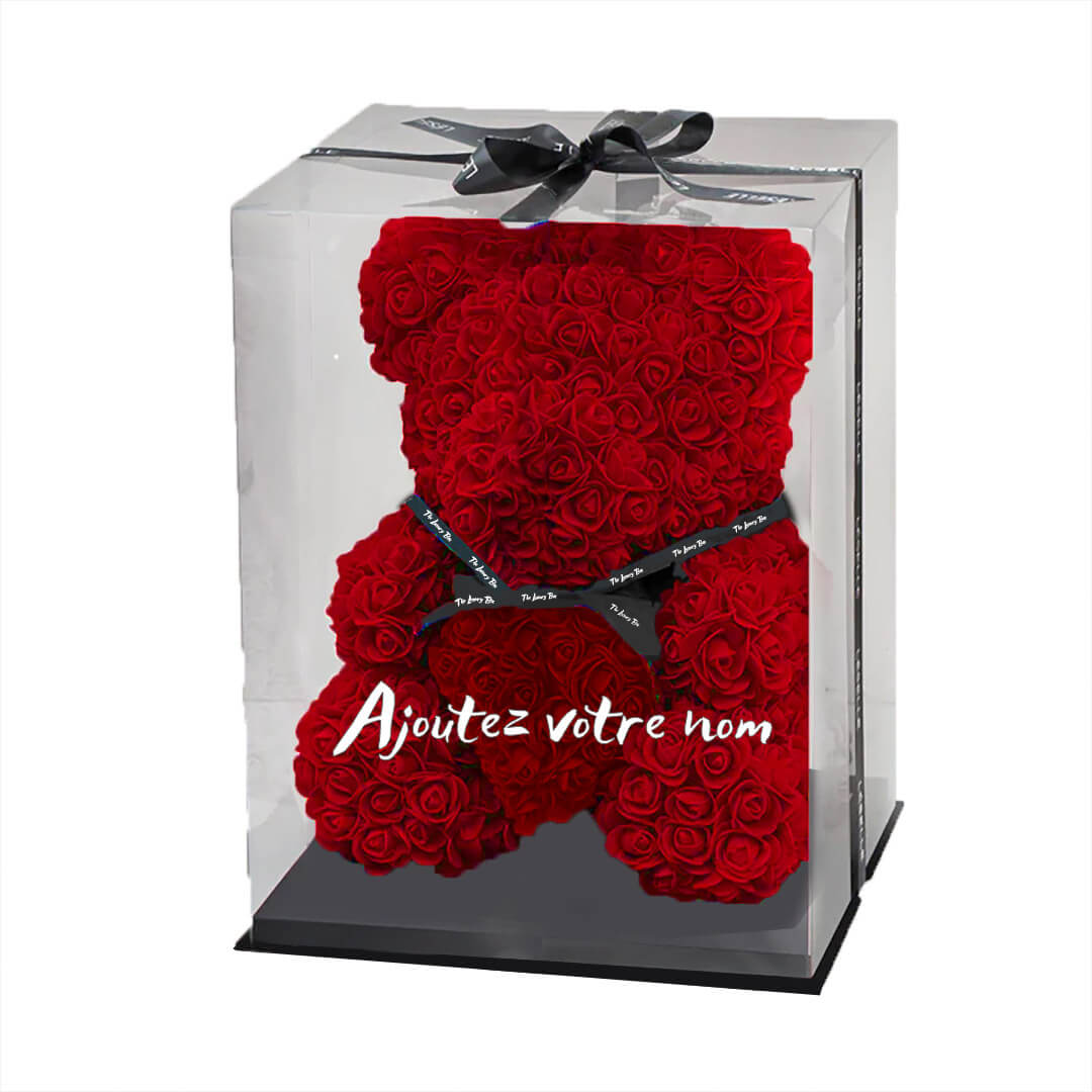 Ours de roses rouge avec coffret Ours de roses rouge avec coffret