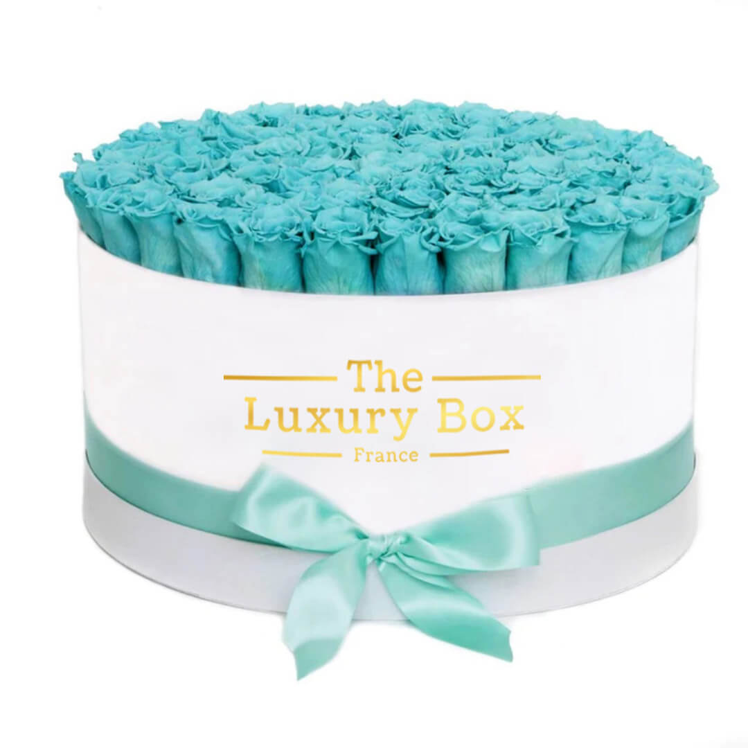 Commander/Acheter un coffret de roses éternelles turquoise